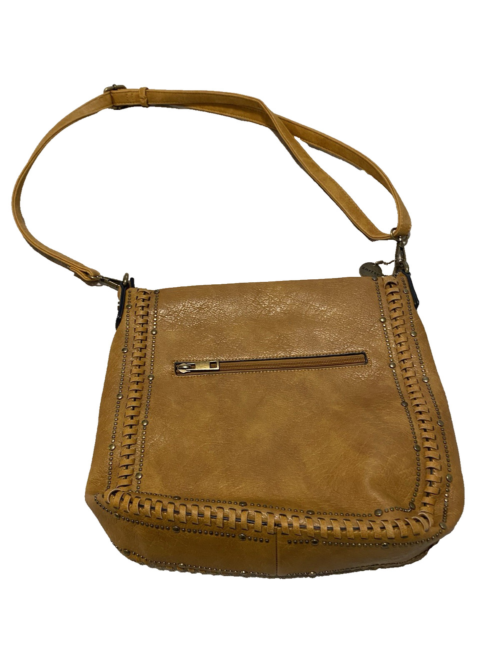 Ampere Shoulder Bag Womens Brown Faux Leather Hobo Purse Studded Boho Whipstitch